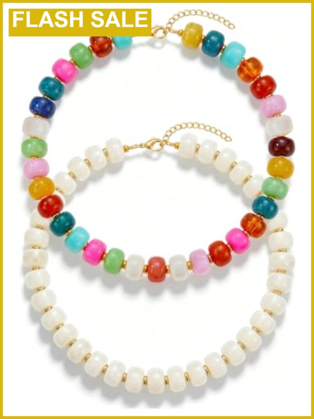 Chunky Resin Beaded Necklace Set of 2 Handmade Boho Vacation Jewelry
